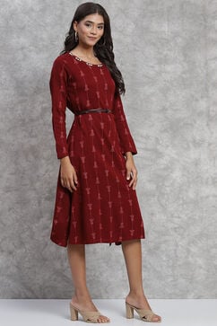Maroon Poly Cotton Asymmetric Dress image number 3